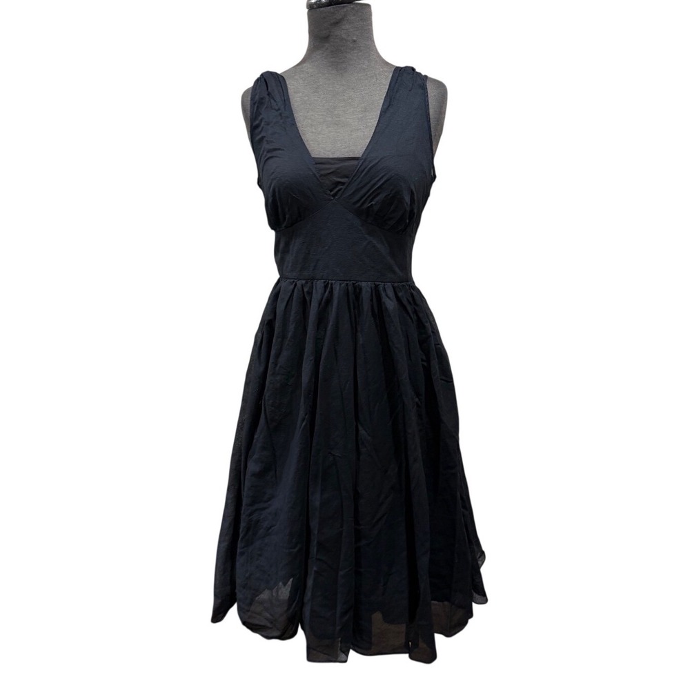Banana Republic Black‎ Cotton Voile V-Neck Fit & Flare Cocktail Dress Womens 6